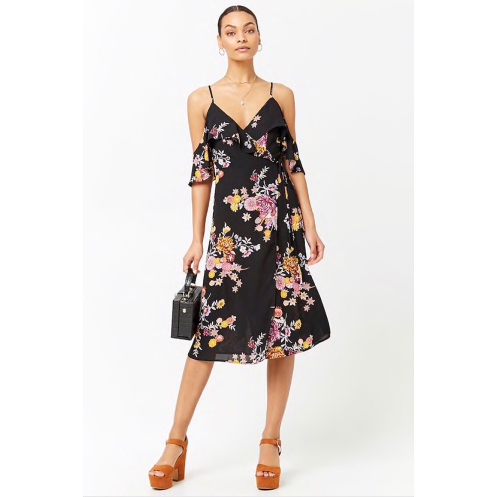 NWT Floral Flounce Open Shoulder Midi Dress Small